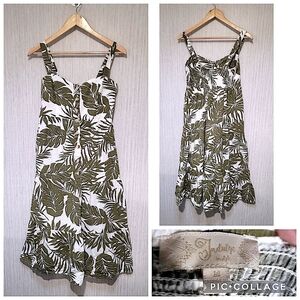 INDULGE STYLE, GREEN AND WHITE PALM LEAFE TROPICAL SLEEVELESS DRESS SIZE M NWOT